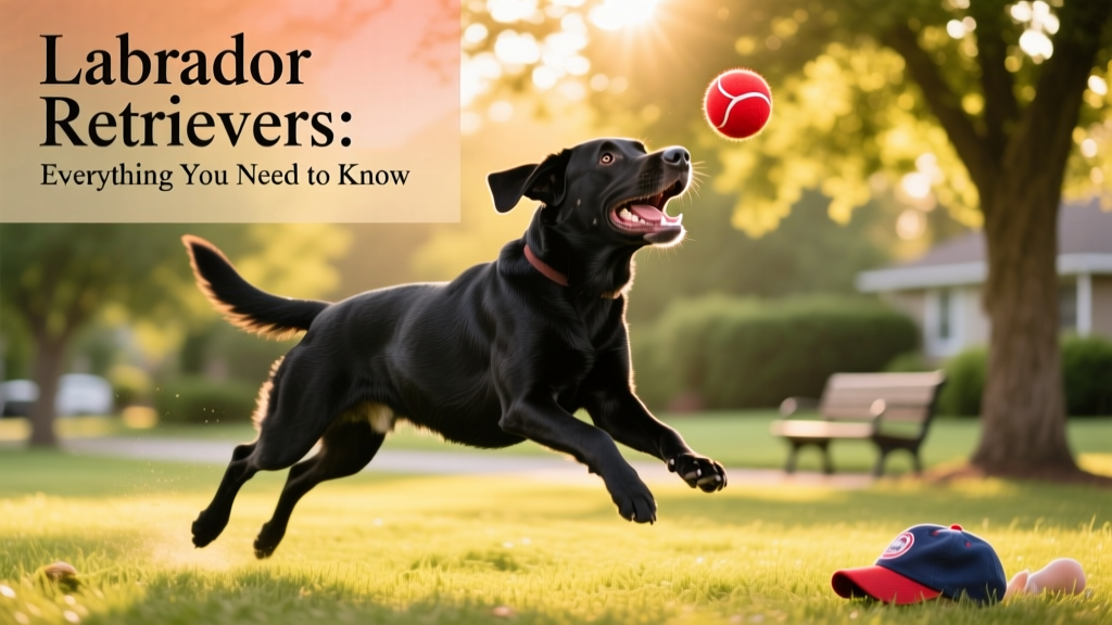 A joyful black Labrador Retriever mid-fetch in a sunlit park