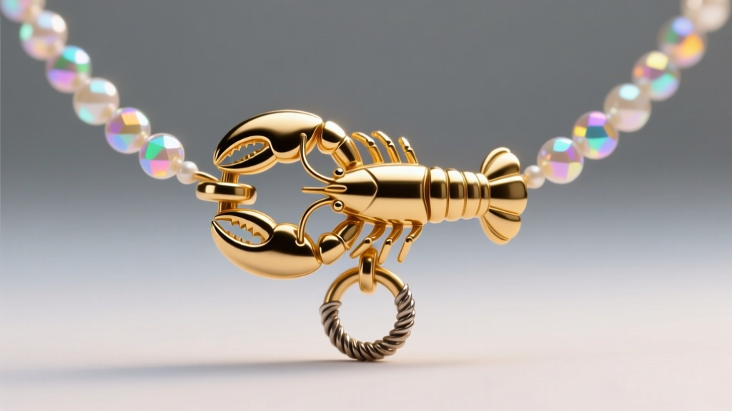Macro shot of a gold-plated brass lobster clasp on a seed bead necklace, showing the secure locking lever and soldered jump ring