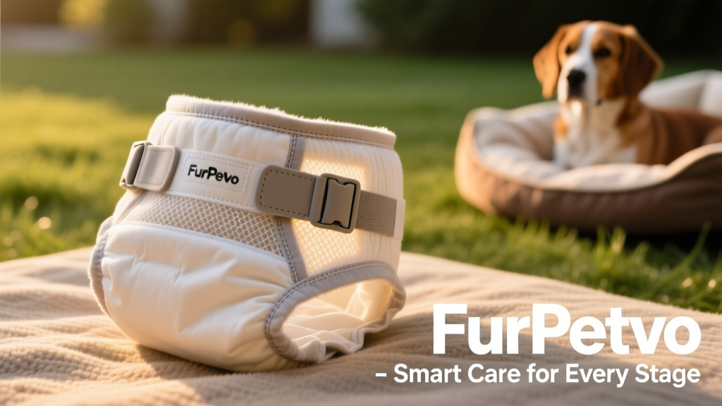 Close-up of FurPetVo washable dog diaper with secure Velcro fasteners and soft, breathable fabric