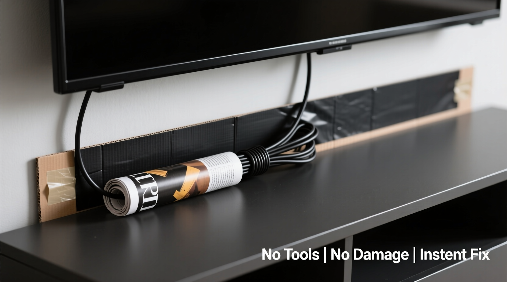 how to hide cords behind a tv stand with zero tools and no damage