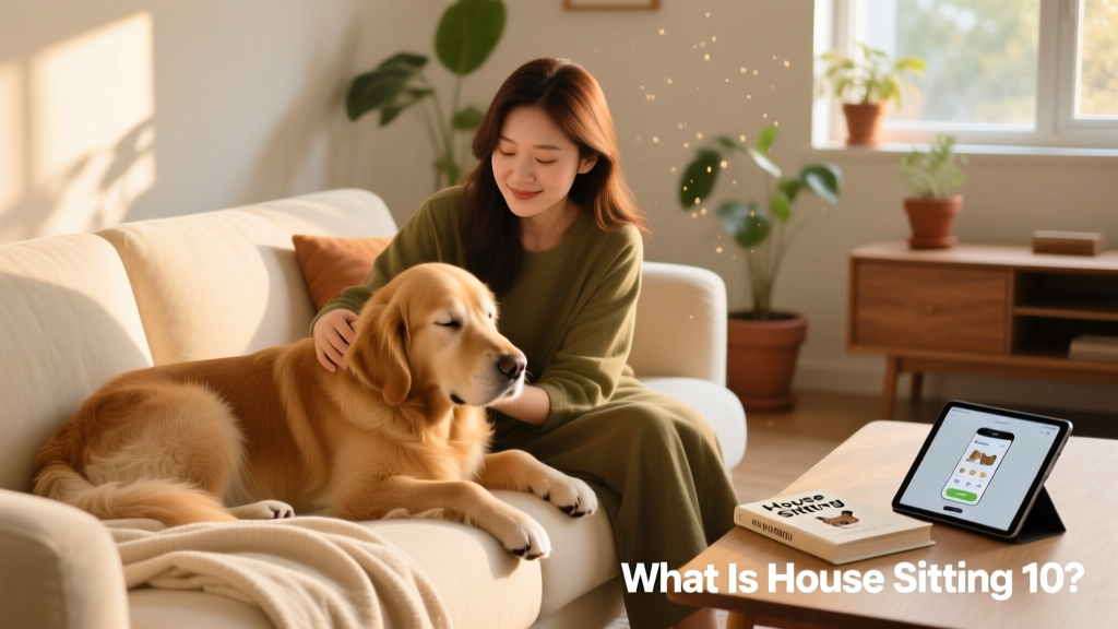 Person gently stroking a dog resting on a cozy sofa