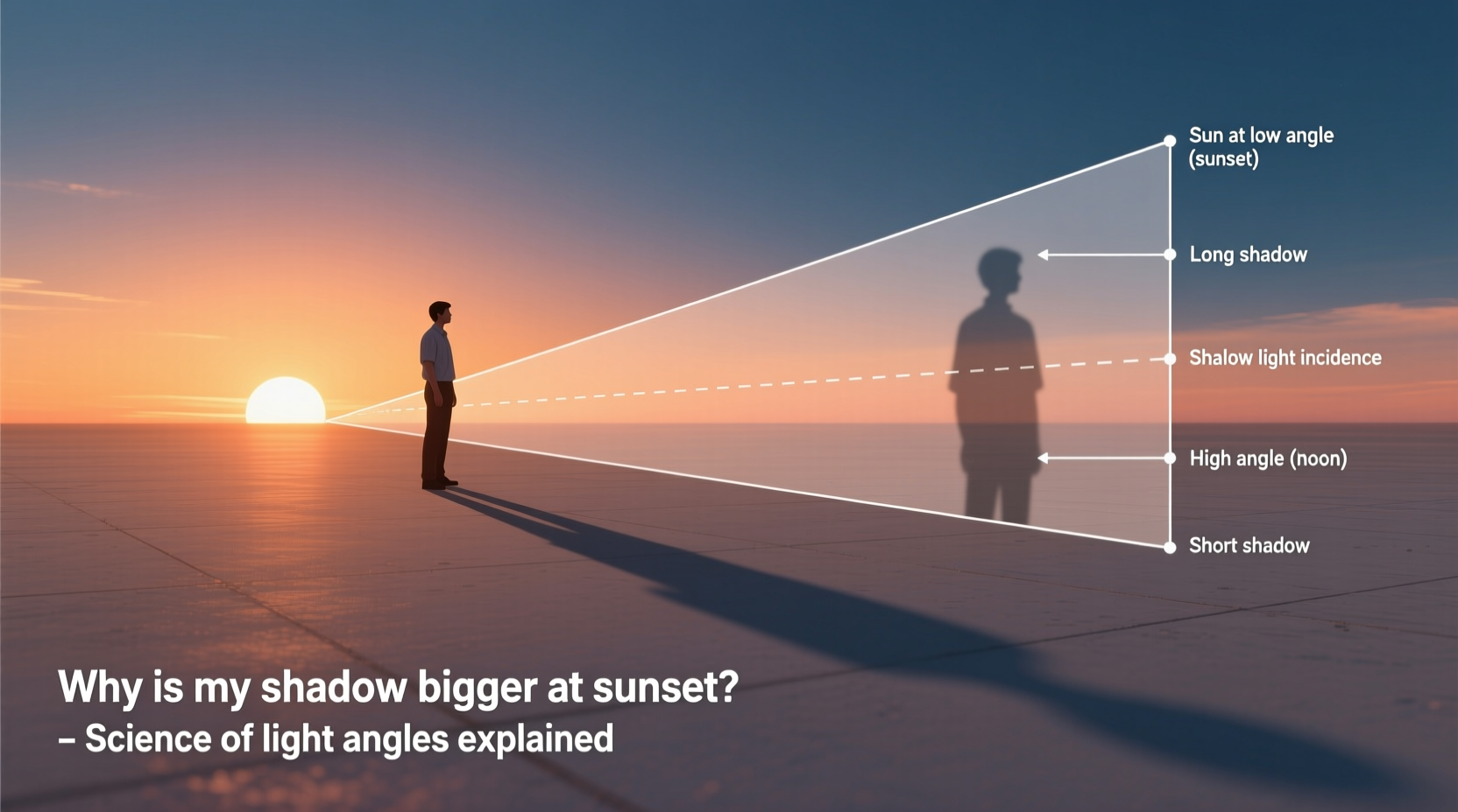why is my shadow bigger at sunset science of light angles explained