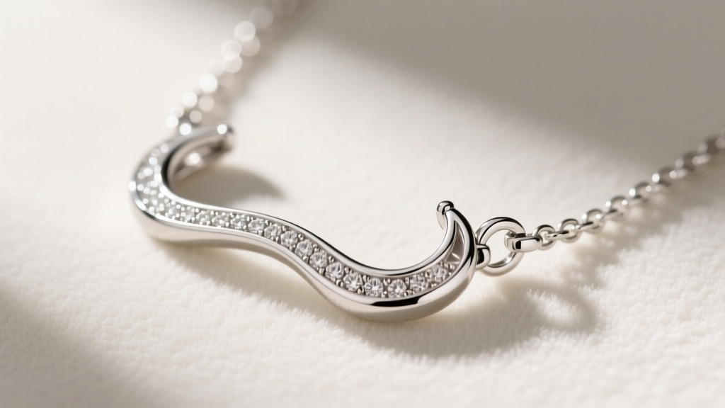 Macro shot of a polished 950 platinum wishbone necklace chain, showcasing bright white luster and a secure lobster clasp.
