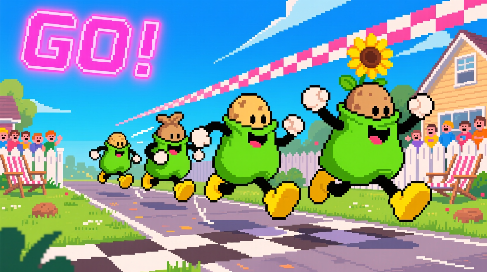 Digital representation of potato sack racing mini-game
