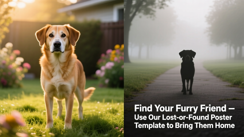 Side-by-side comparison of a high-quality, well-lit dog portrait and a blurry, distant photo—highlighting why clarity matters