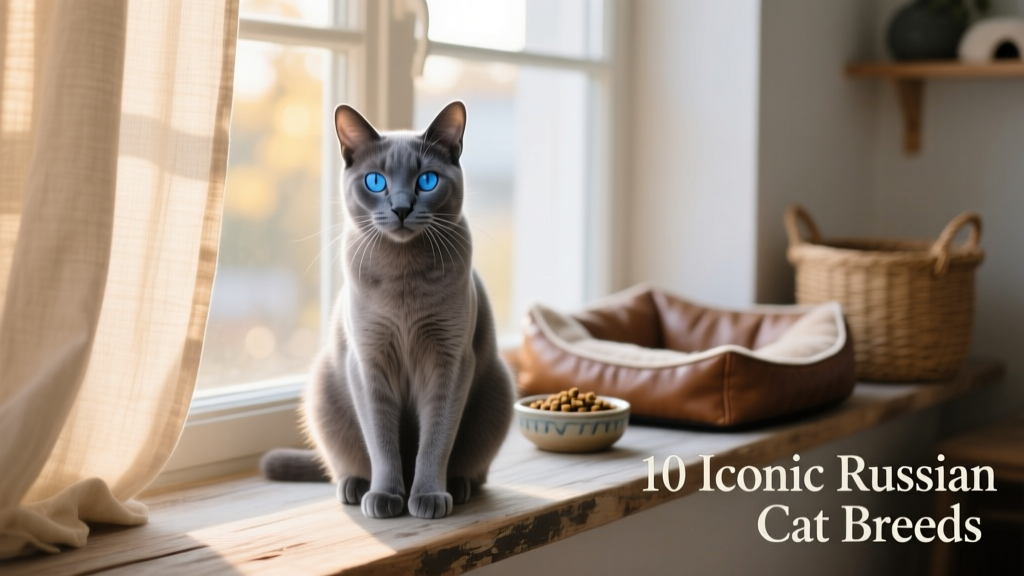 A poised Russian Blue cat gazing calmly at the camera