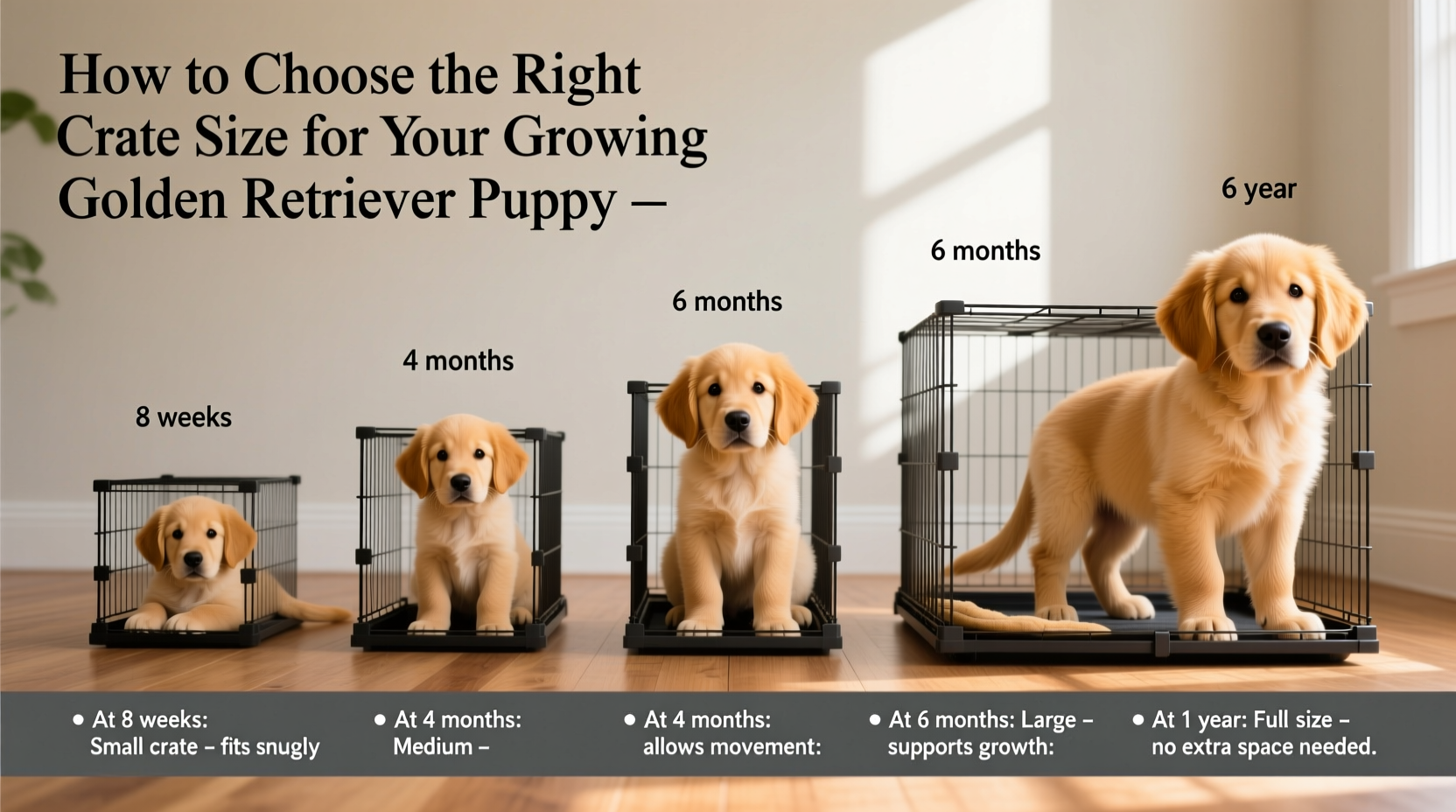 how to choose the right size crate for your growing golden retriever puppy
