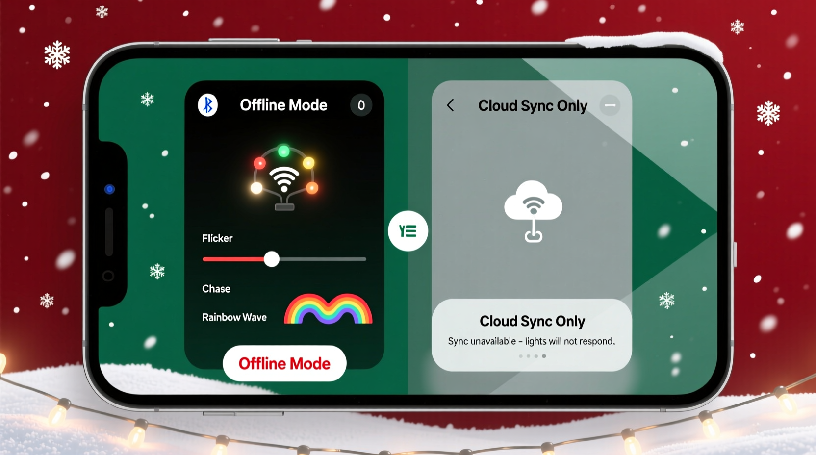 christmas light controller app offline mode vs cloud sync only which works during holiday internet outages