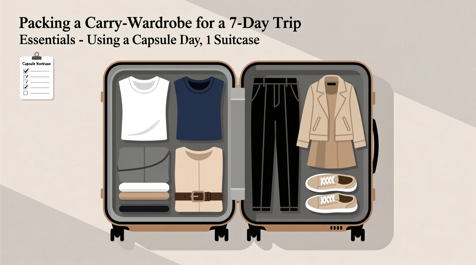 how to pack a carry on suitcase for a week trip using only capsule wardrobe