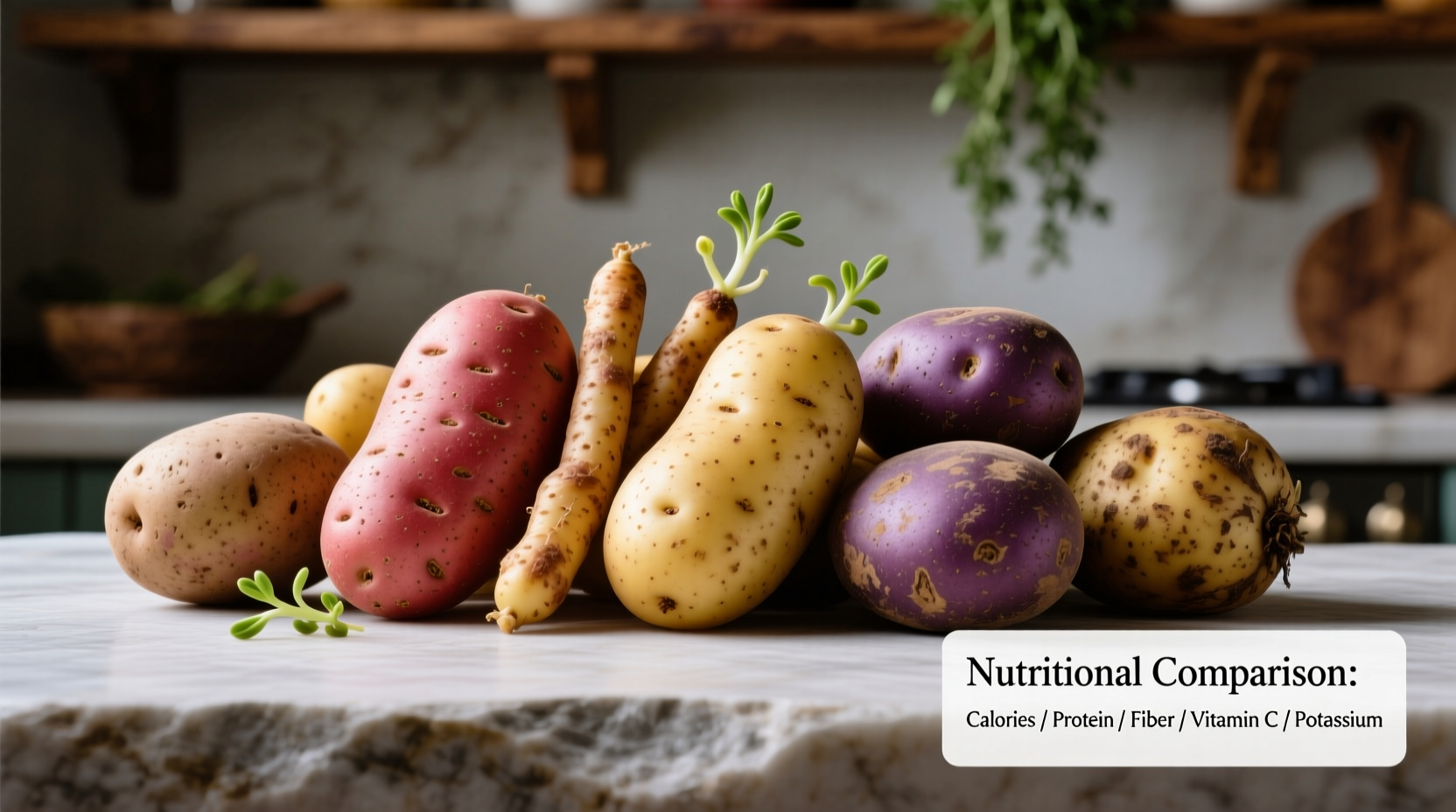 Different potato varieties showing nutritional differences