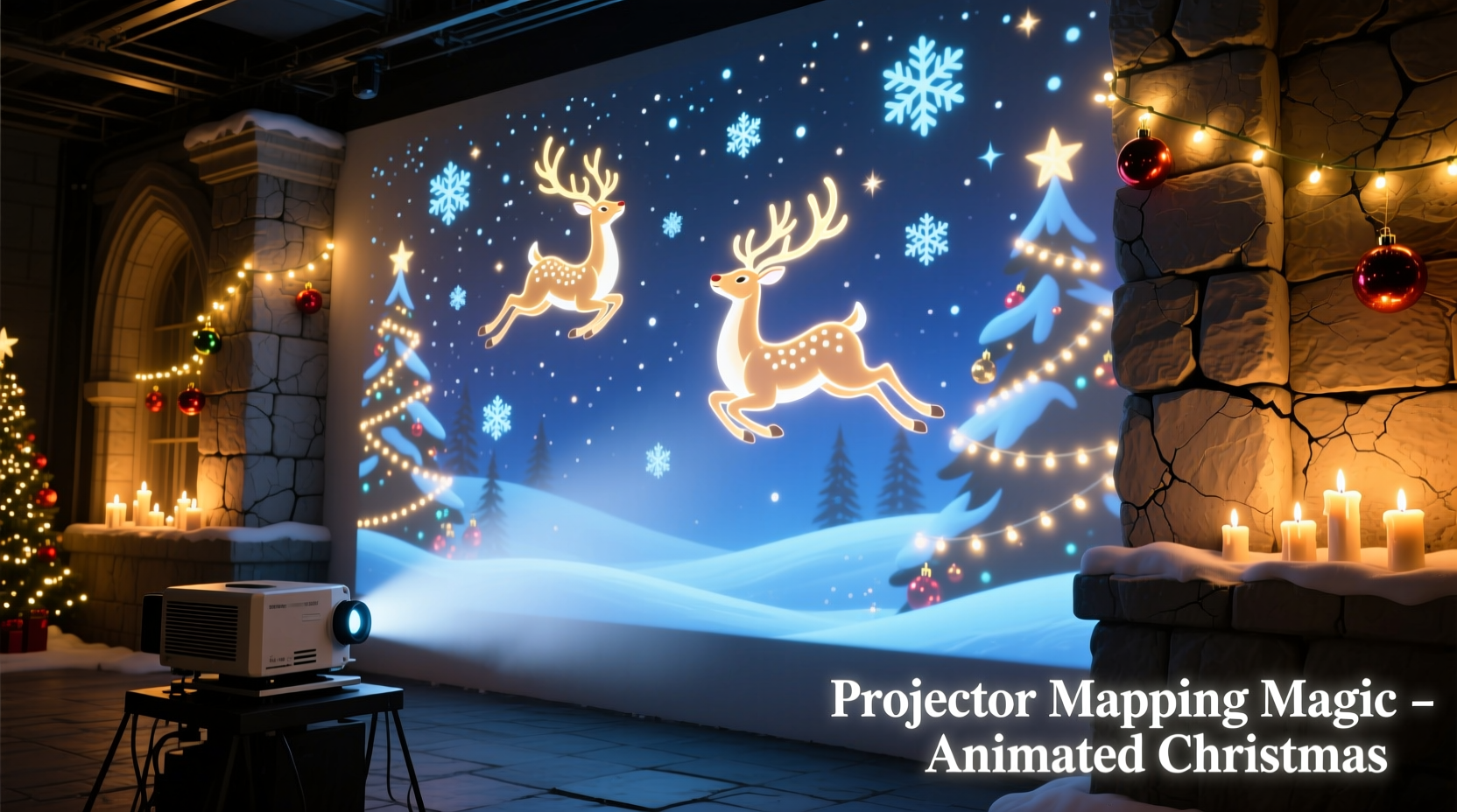 how to use projector mapping for animated christmas scenes on walls