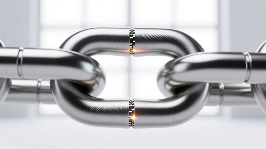 Macro shot of a Grade 5 titanium chain link showing the brushed satin finish and precise laser-welded seam details in soft light