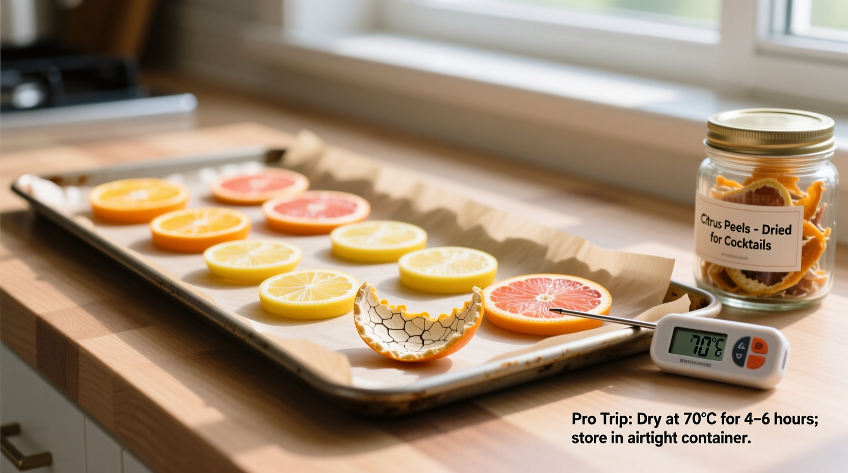how to dry citrus peels for cocktails without mold or stickiness