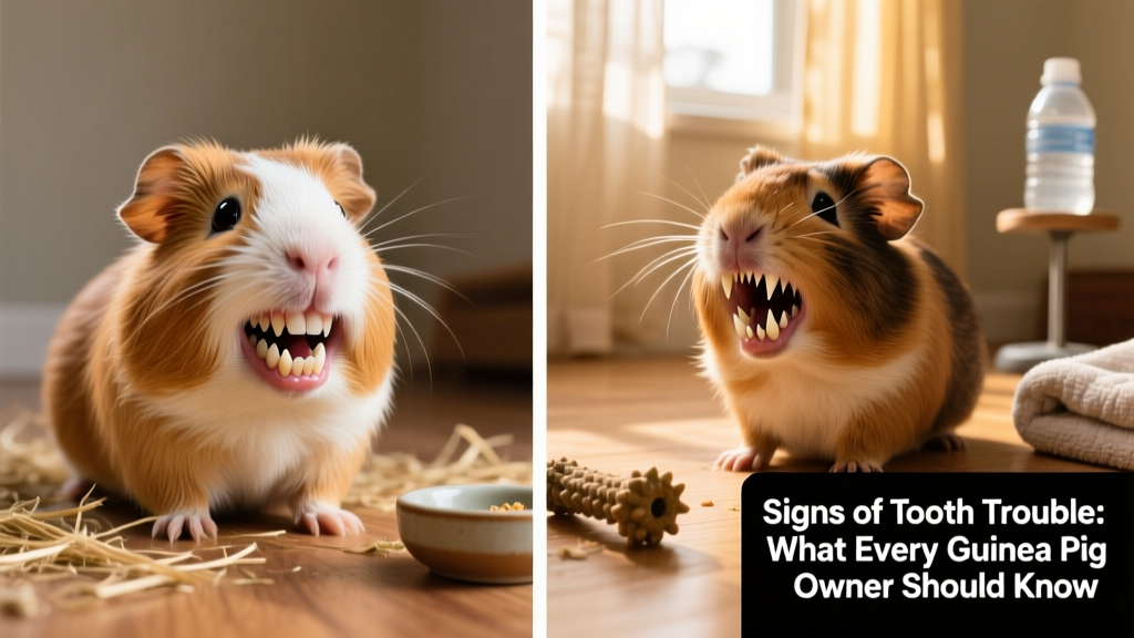Side-by-side comparison showing healthy guinea pig molars versus overgrown molars with visible spurs