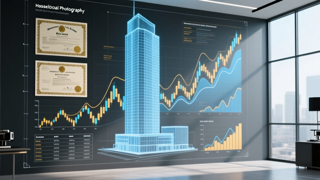 Skyscraper blueprint overlaid with financial charts, municipal bond certificates, and cost tables for high-rise financing