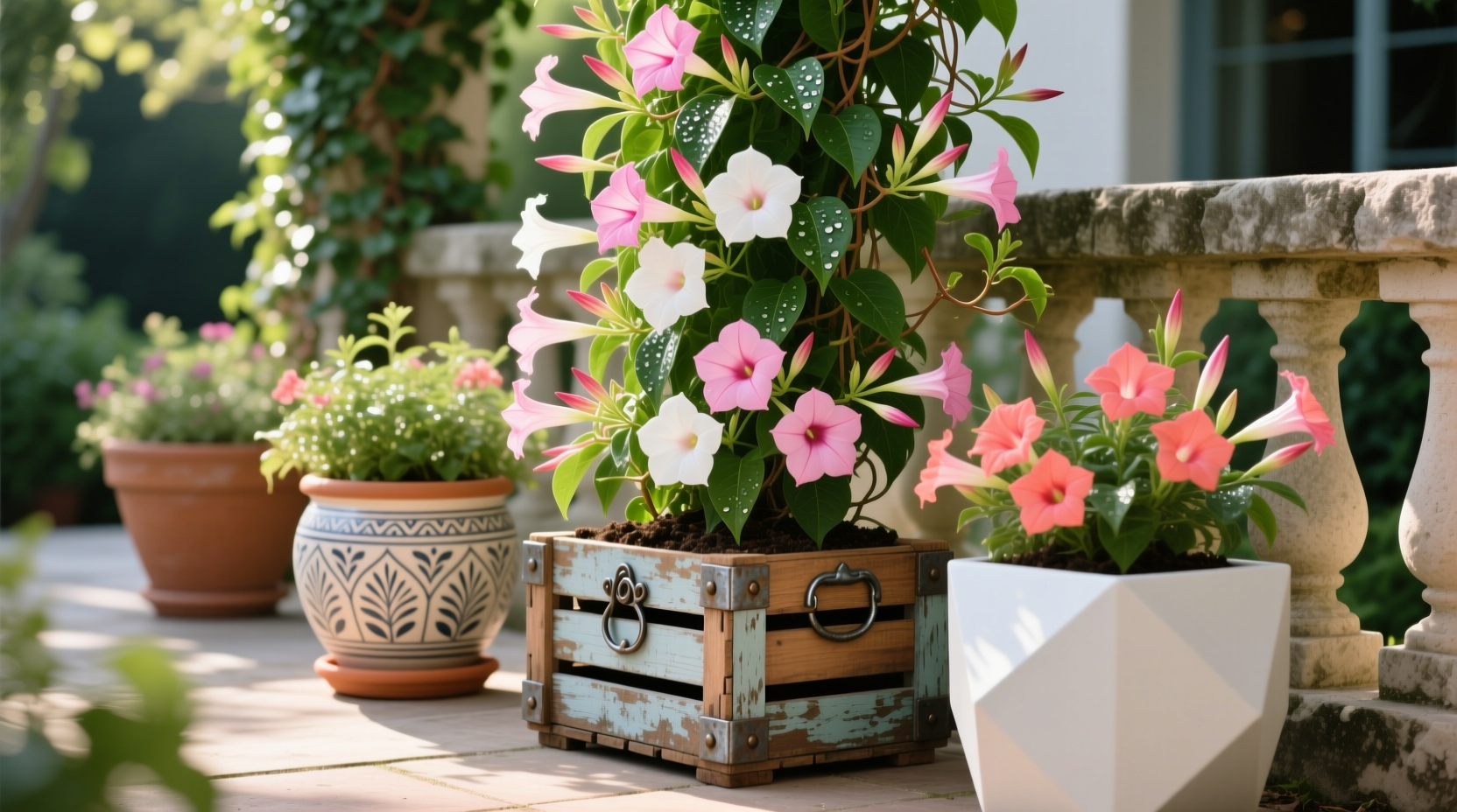 mandevilla planter ideas