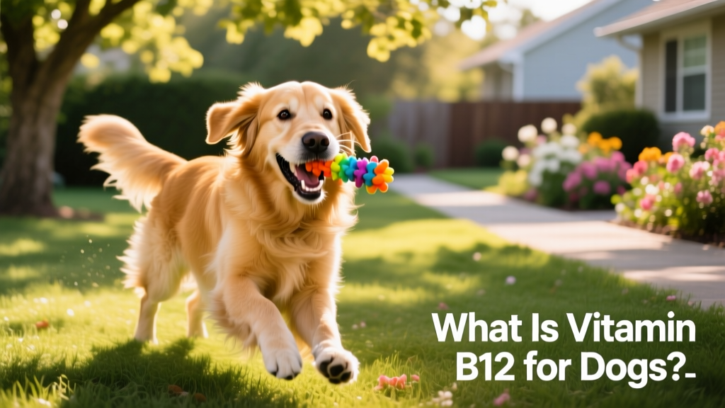 Happy, energetic dog playing outdoors with a chew toy, symbolizing restored vitality after proper B12 support