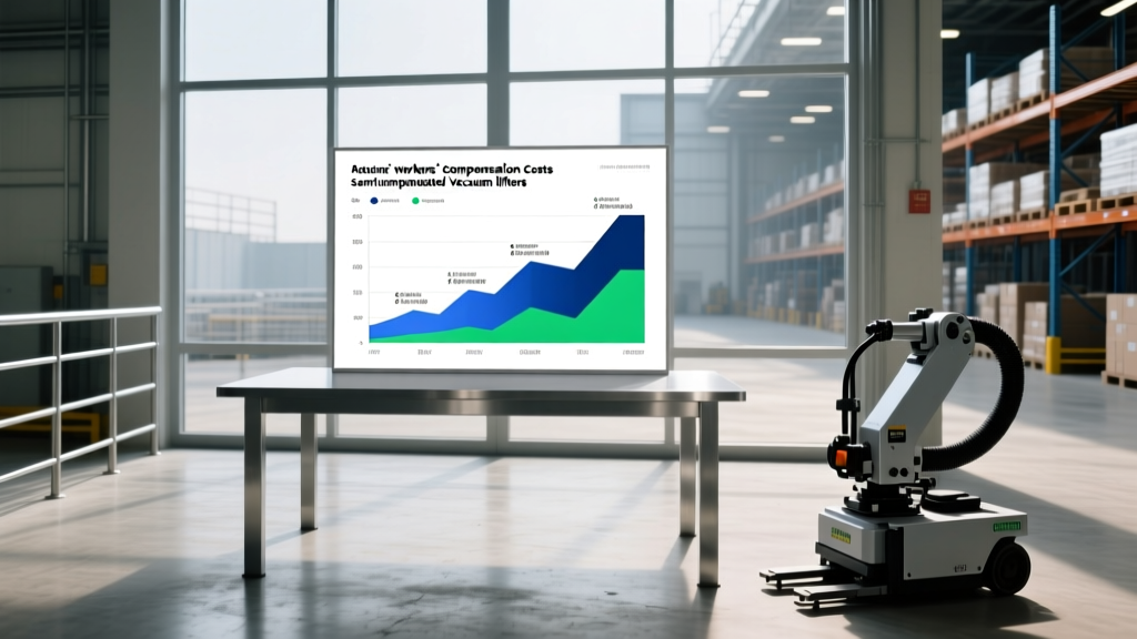 Chart showing the reduction in workers compensation costs after installing semi-automated vacuum lifters in a warehouse.