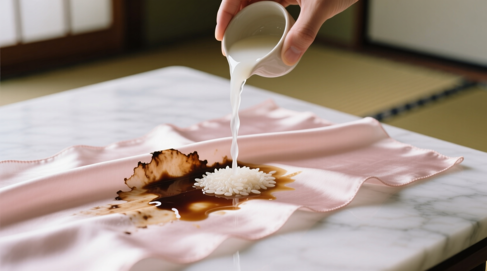 rice water for soy sauce on silk