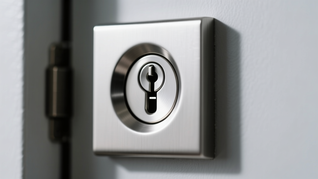 Macro shot of a door frame strike plate with a one-inch deep deadbolt hole, highlighting the physical alignment required for motorized smart locks