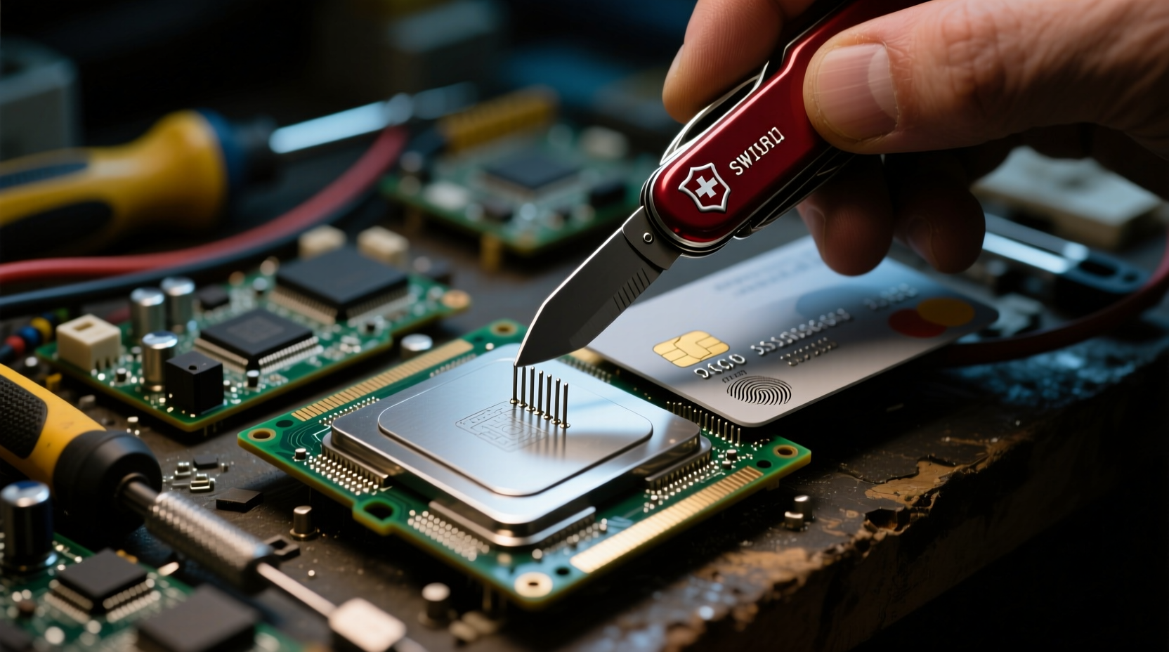 fix bent cpu pins with a swiss army knife and a credit