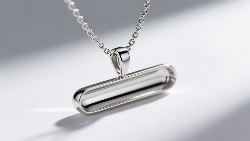 Silver slide pendant with a 5mm bail threading onto a 3mm box chain, demonstrating proper clearance to prevent pendant flipping.