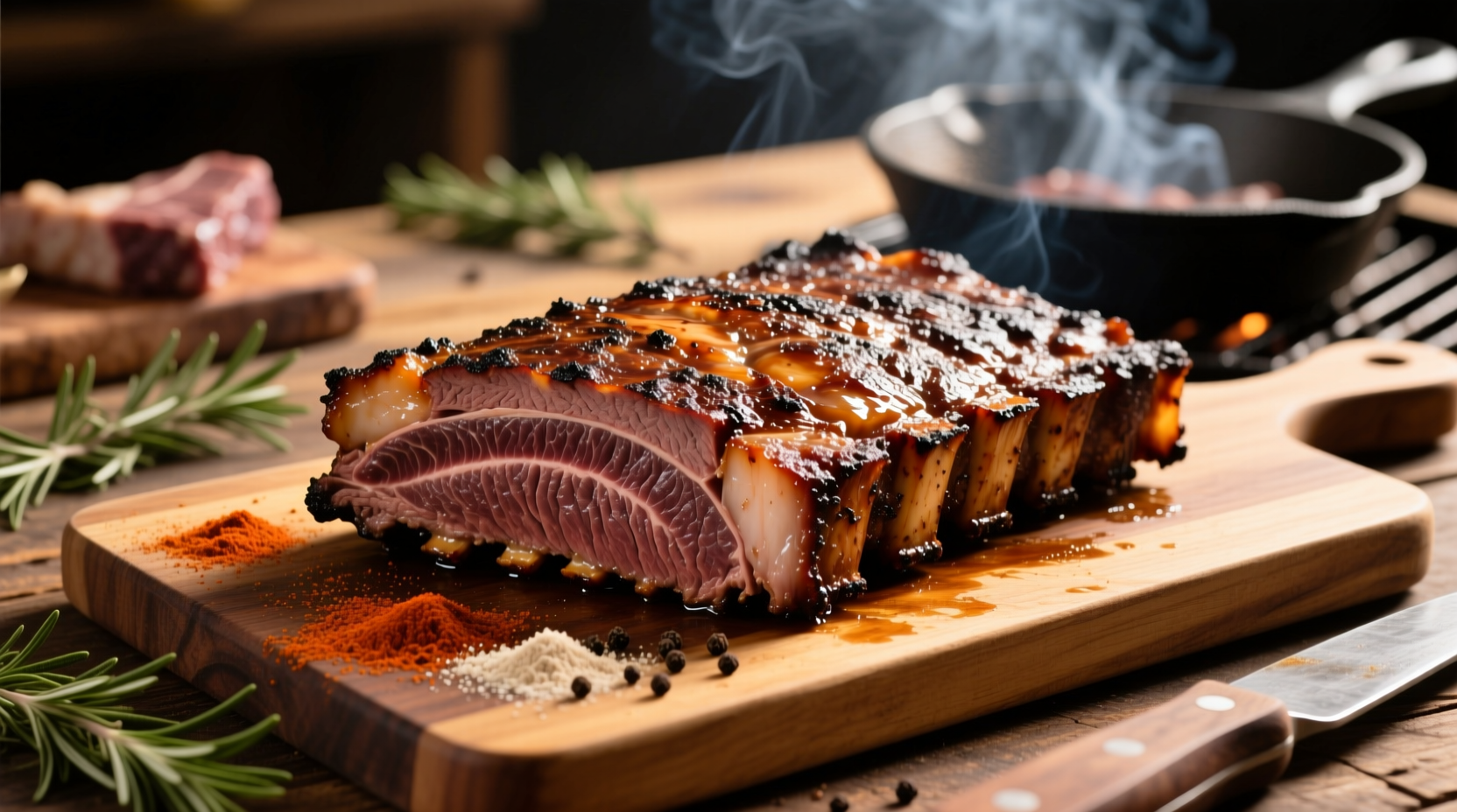 Perfectly grilled brisket with smoke ring and bark