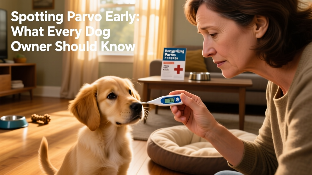 A concerned pet parent gently checking their puppy's temperature with a digital thermometer