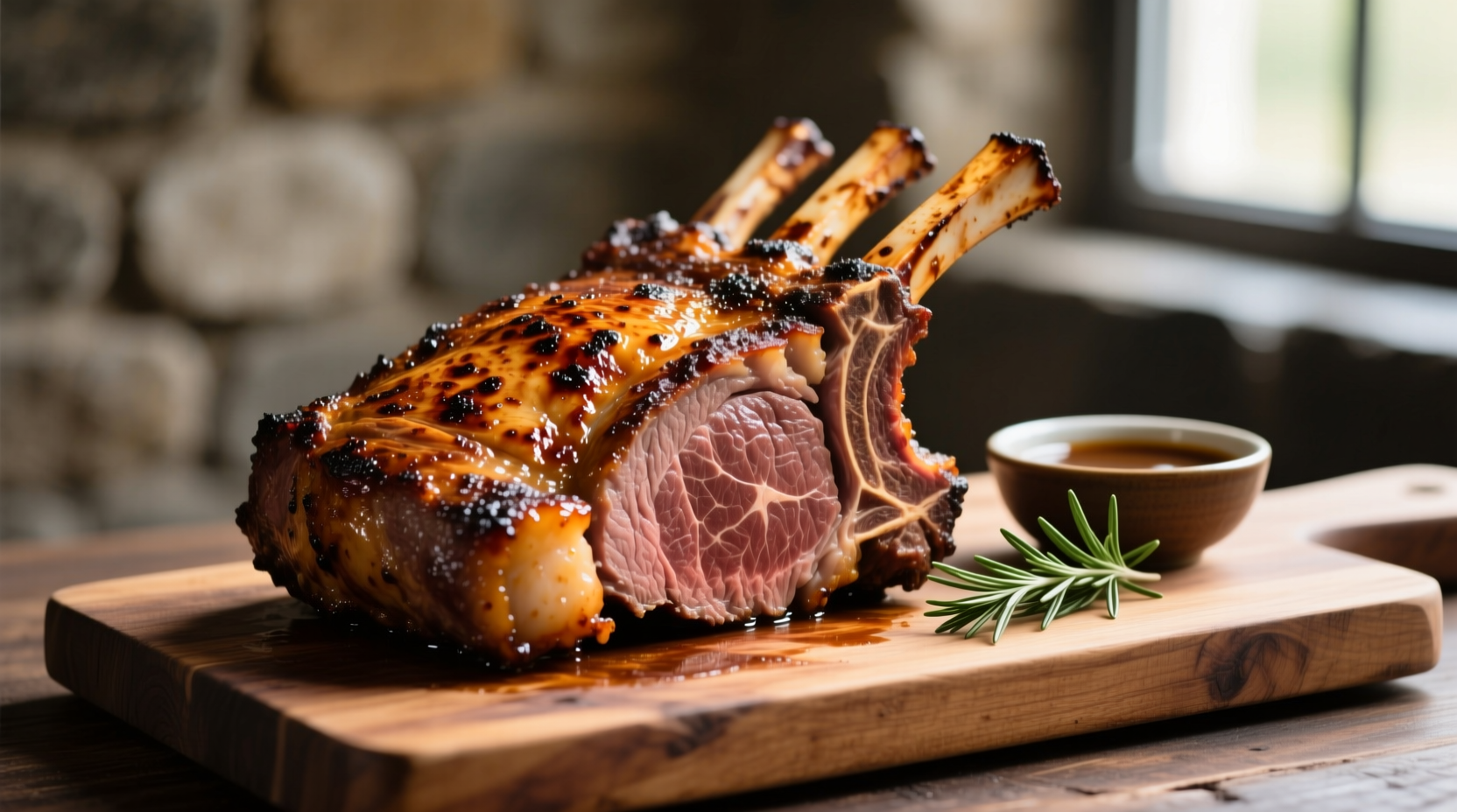 Perfectly cooked prime rib roast with golden crust