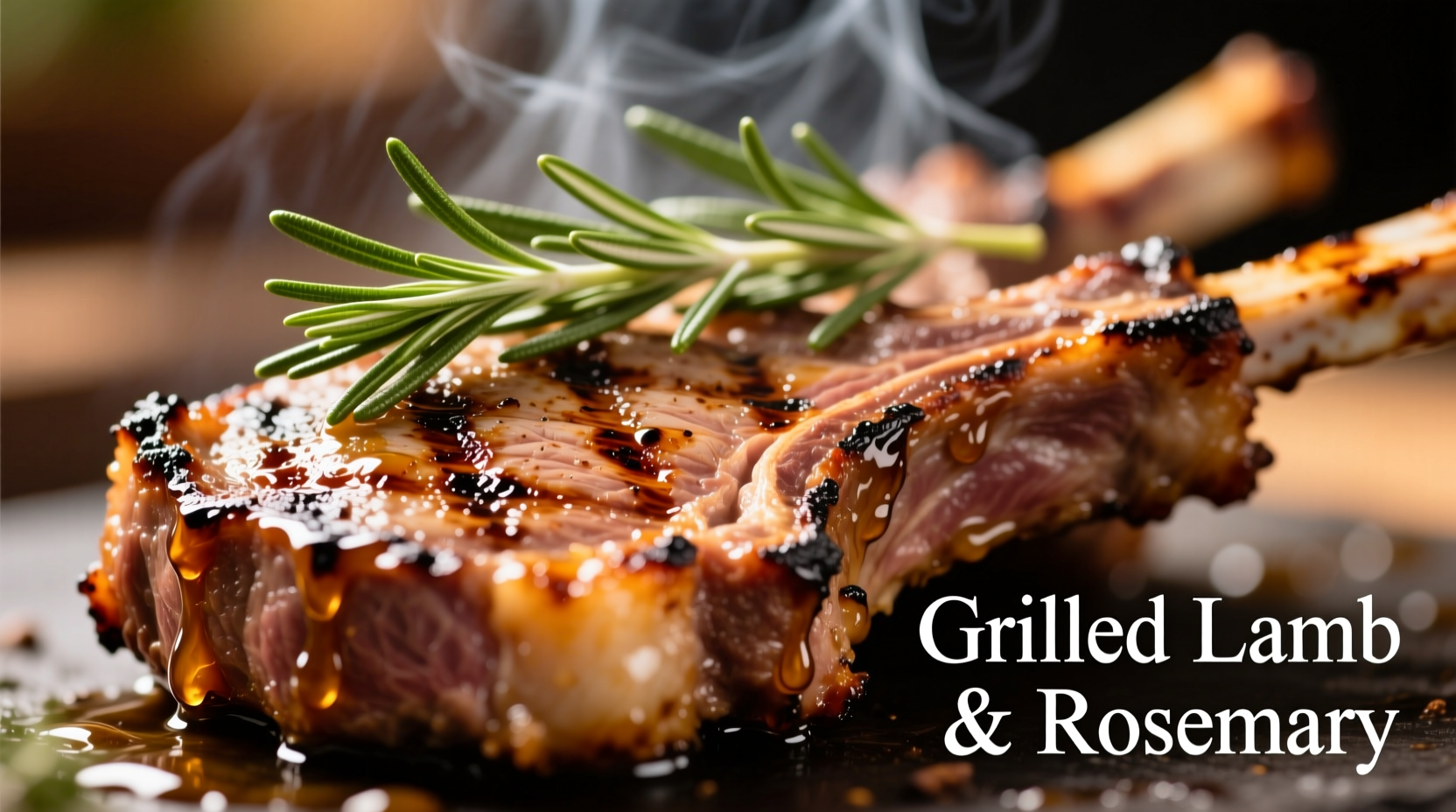 Close-up of grilled lamb chops with rosemary