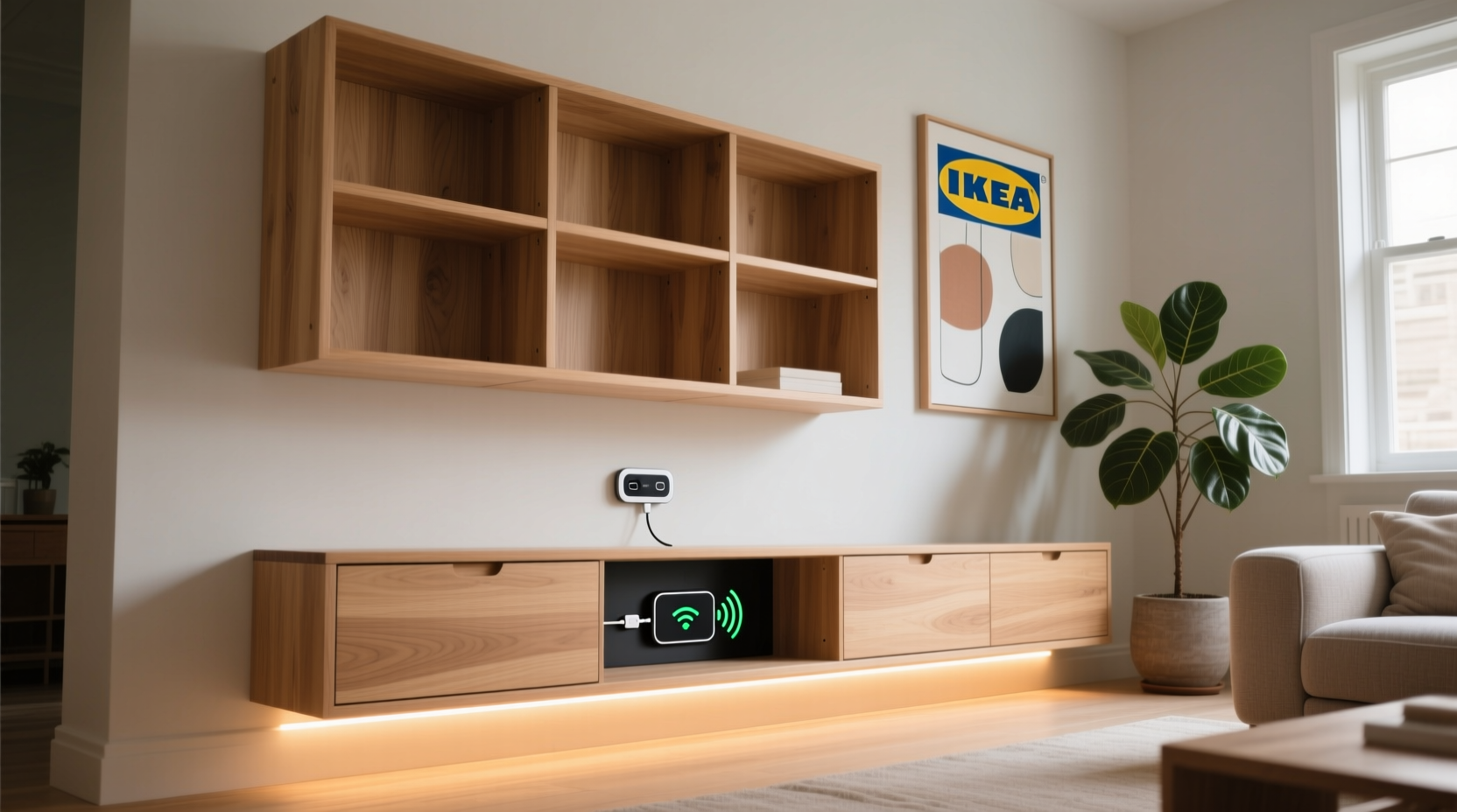 turn an ikea shelf into a hidden charging station
