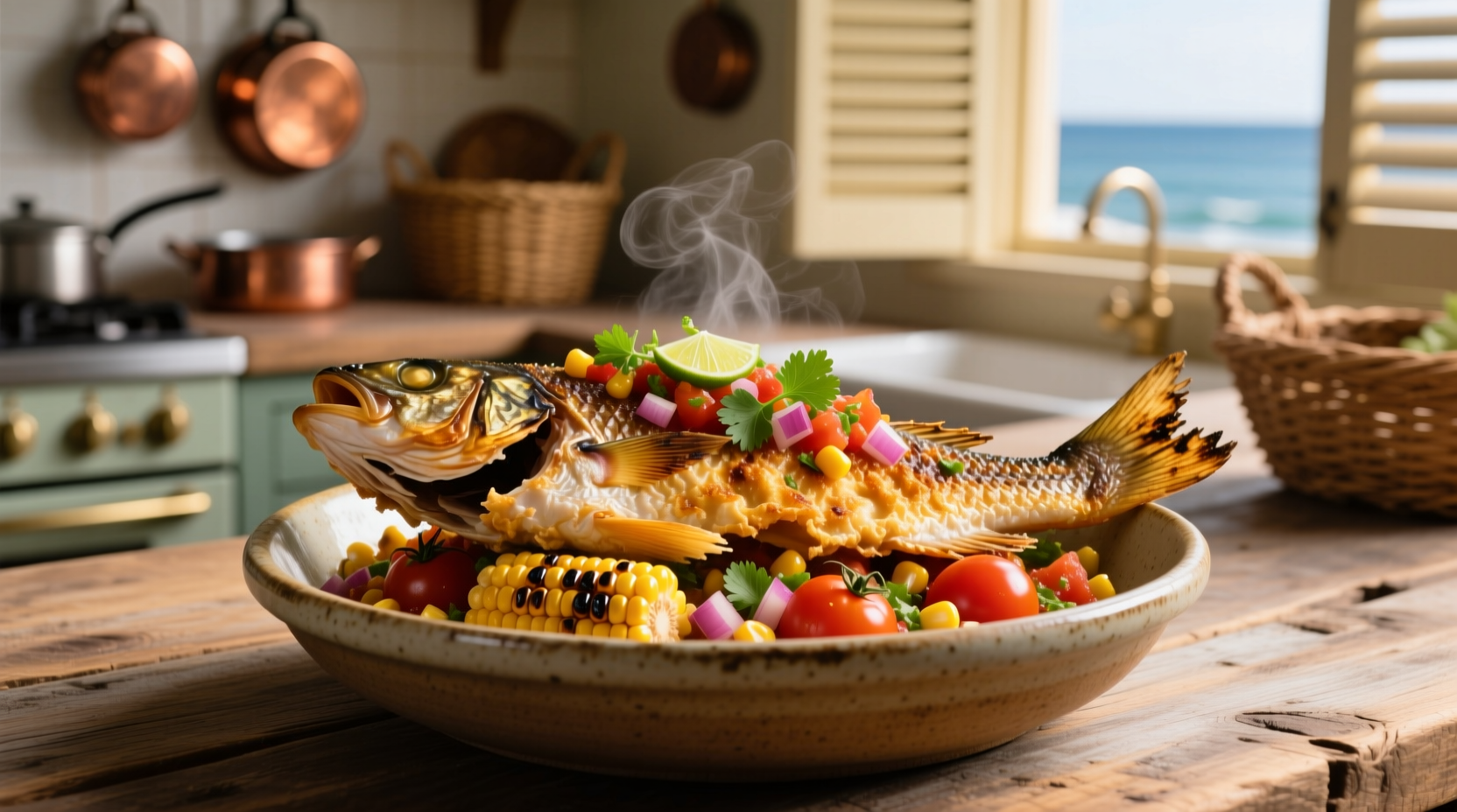 crispy fish charred corn sun gold tomato salsa recipe