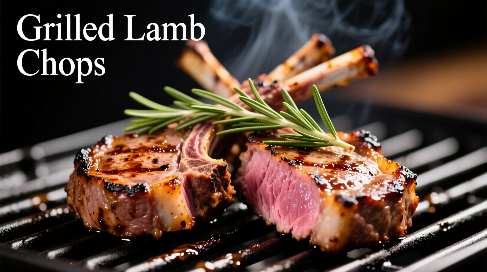 Juicy grilled lamb chops with rosemary sprigs on clean grill