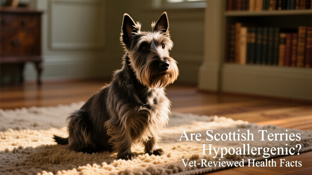 A well-groomed Scottish Terrier sitting calmly on a sunlit rug, showcasing its distinctive wiry coat and sturdy build