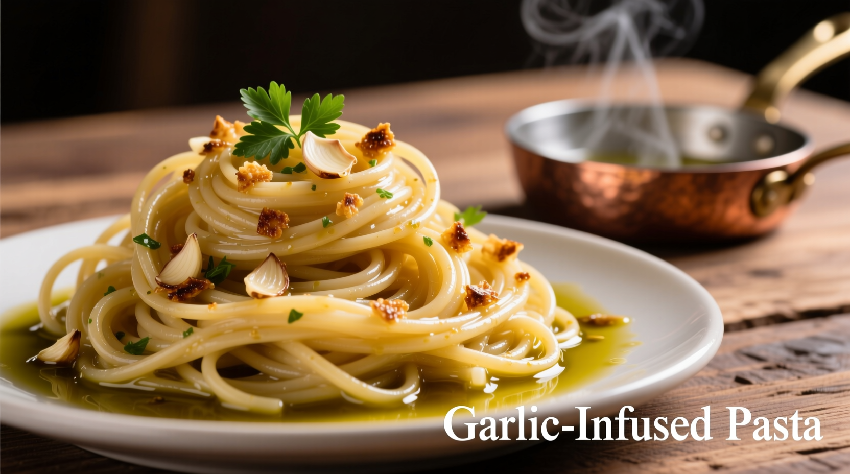 pasta tossed in savory garlicinfused oil