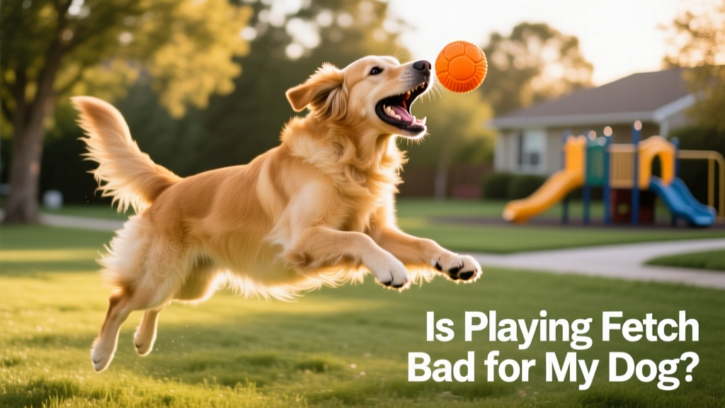 A golden retriever mid-air catching a bright orange rubber ball during a sunny outdoor game of fetch