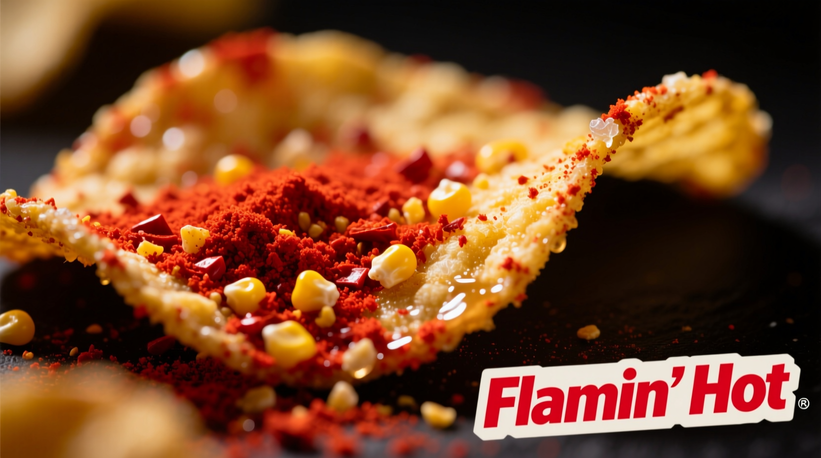 Close-up of Flamin Hot potato chips seasoning