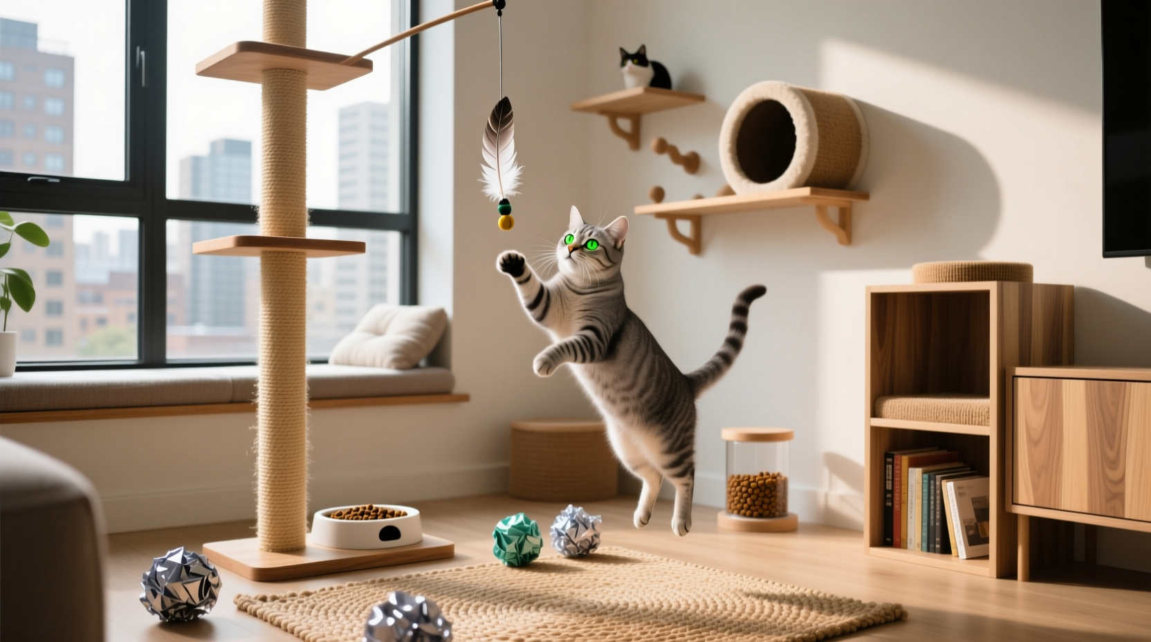 indoor cat enrichment ideas to prevent boredom and scratching furniture