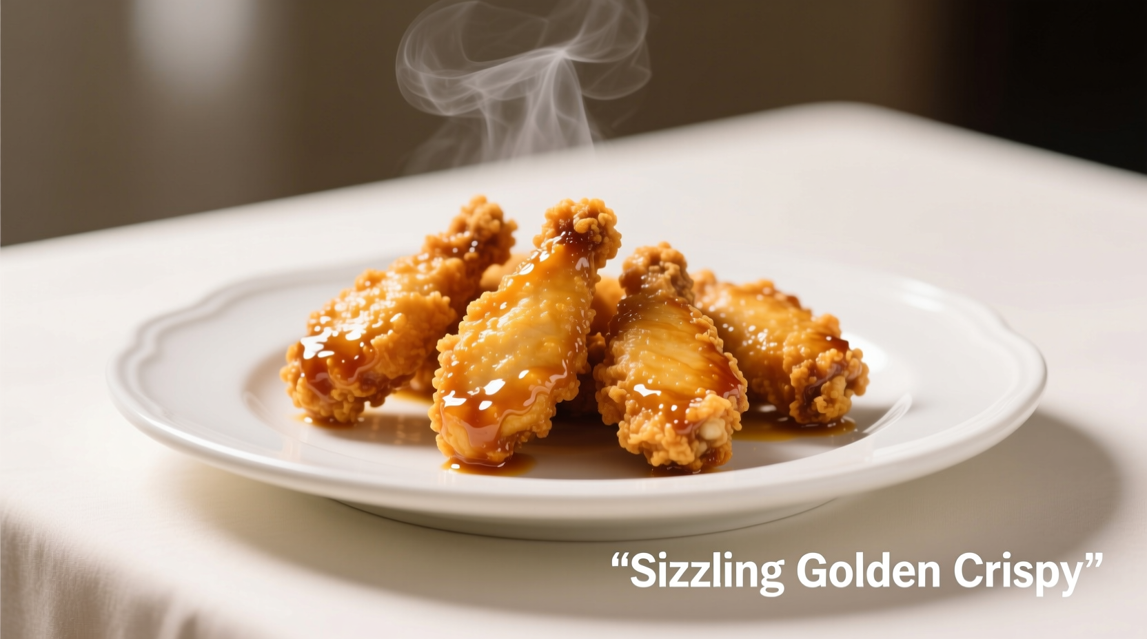 Perfectly golden chicken fingers on white plate