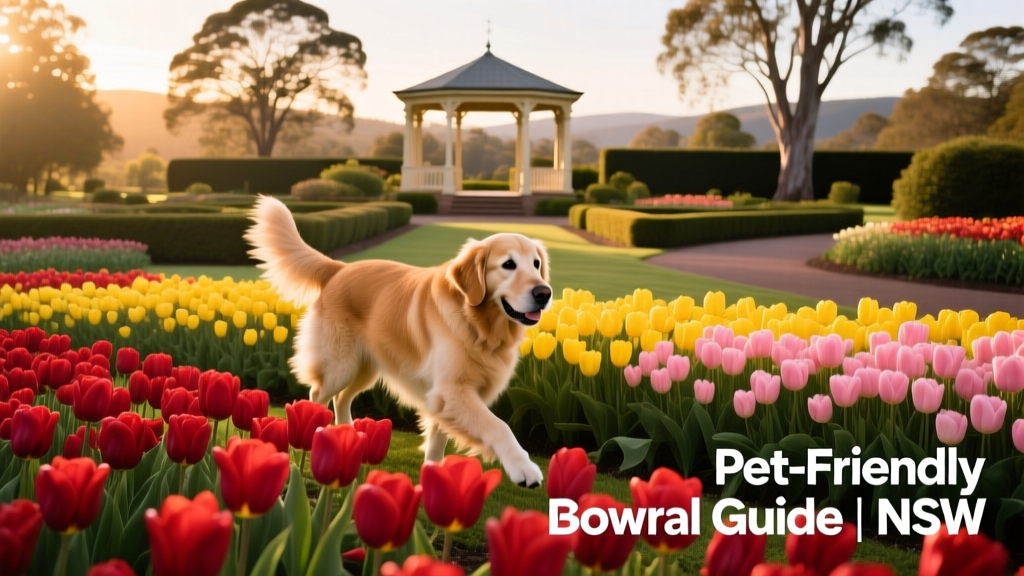Corbett Gardens in Bowral, with vibrant tulips blooming in the foreground