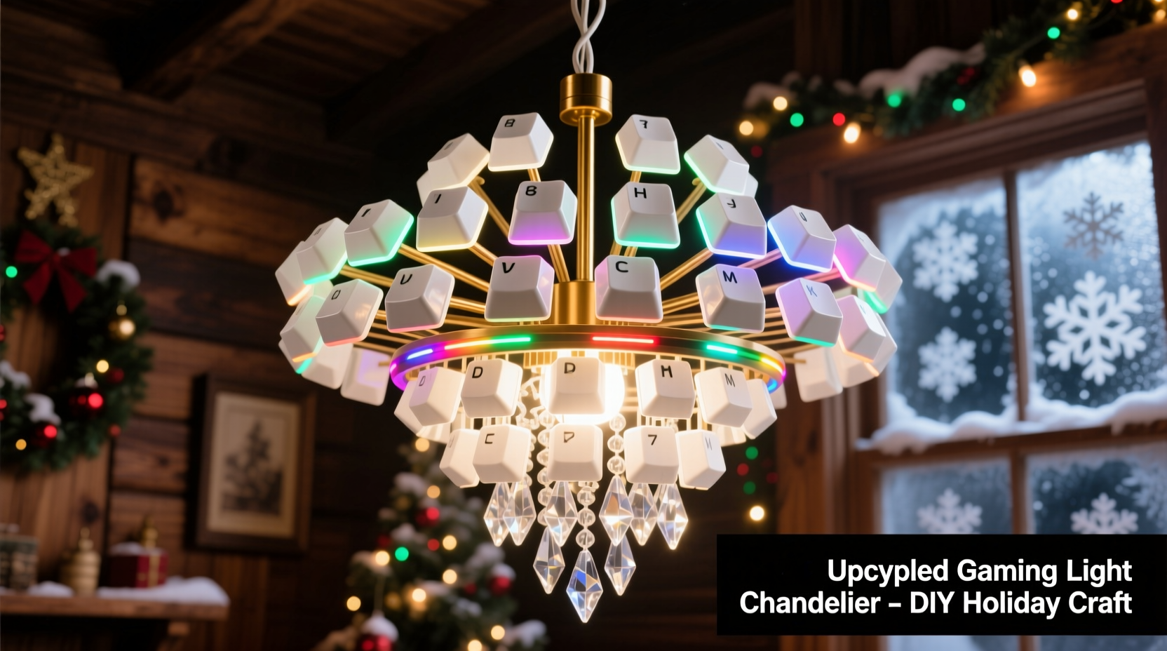 how to build a christmas light chandelier using upcycled gaming keyboard keys