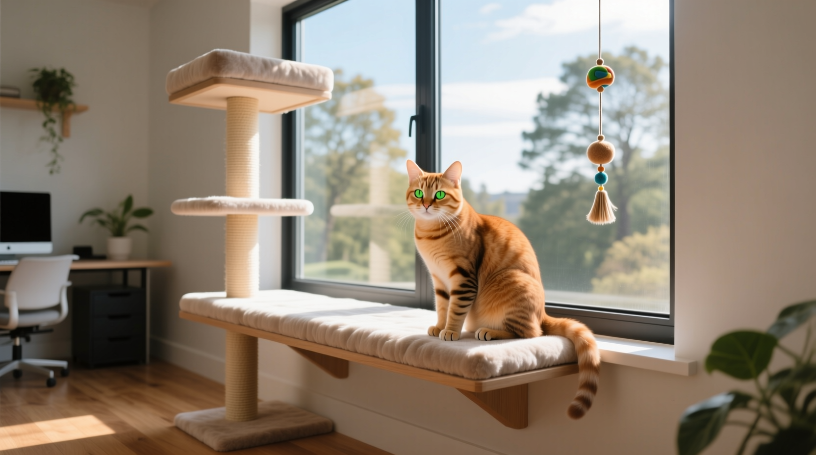cat tree or window perch which keeps your feline happier during work hours