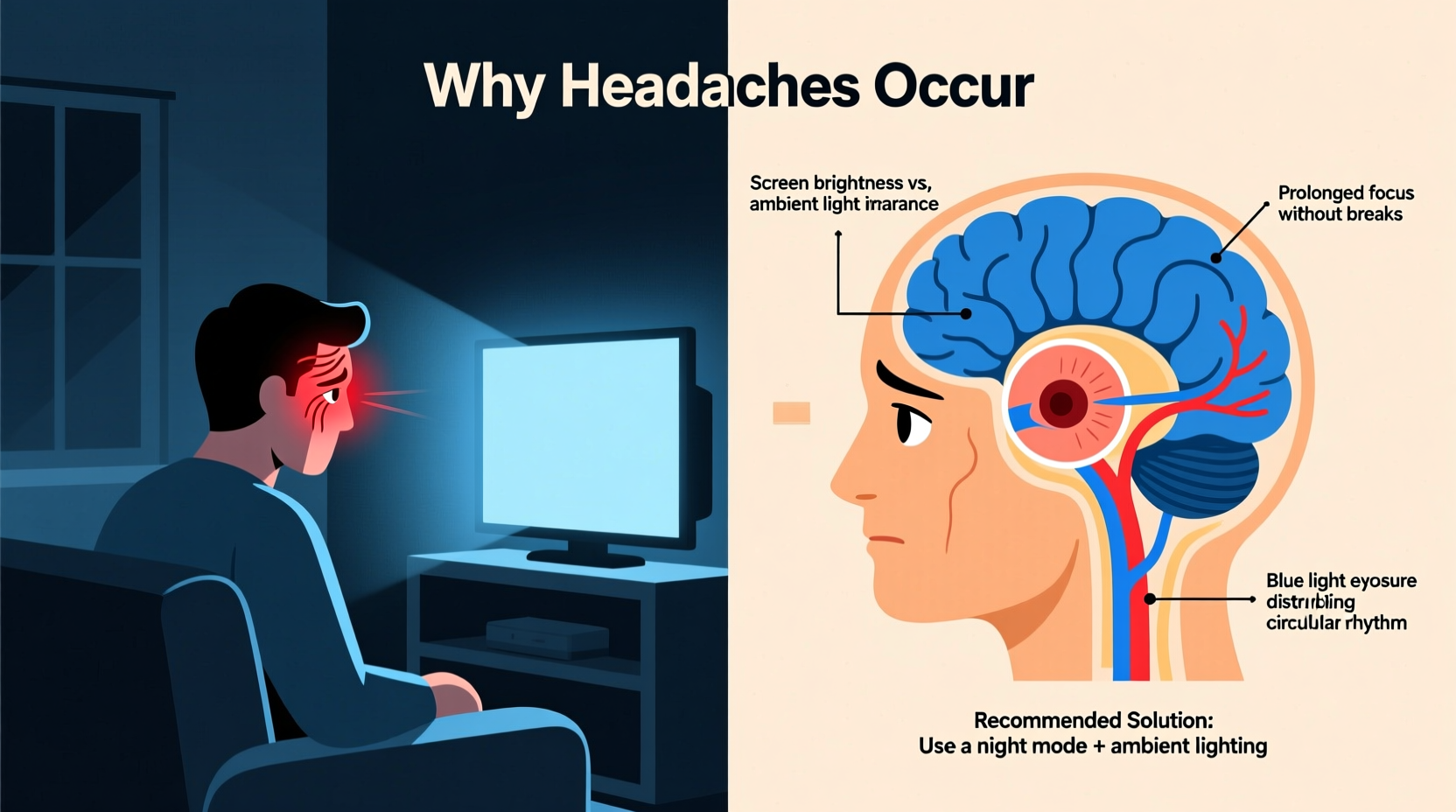 why do i get headaches after watching tv in the dark