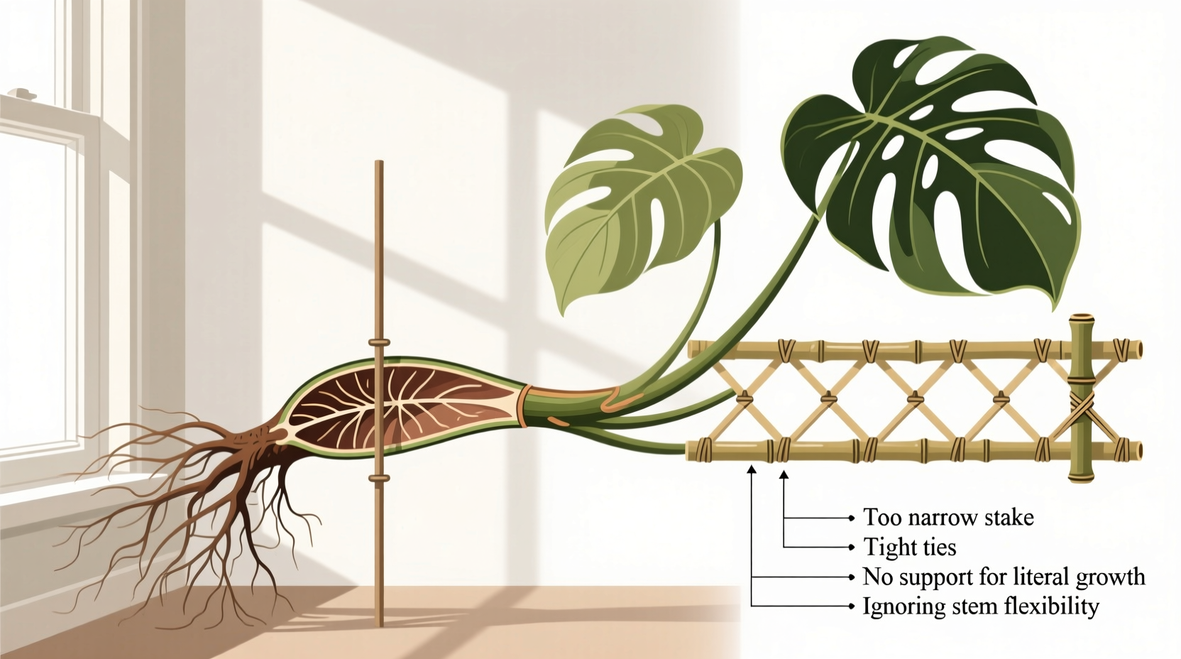 why is my monstera growing sideways common staking mistakes to avoid