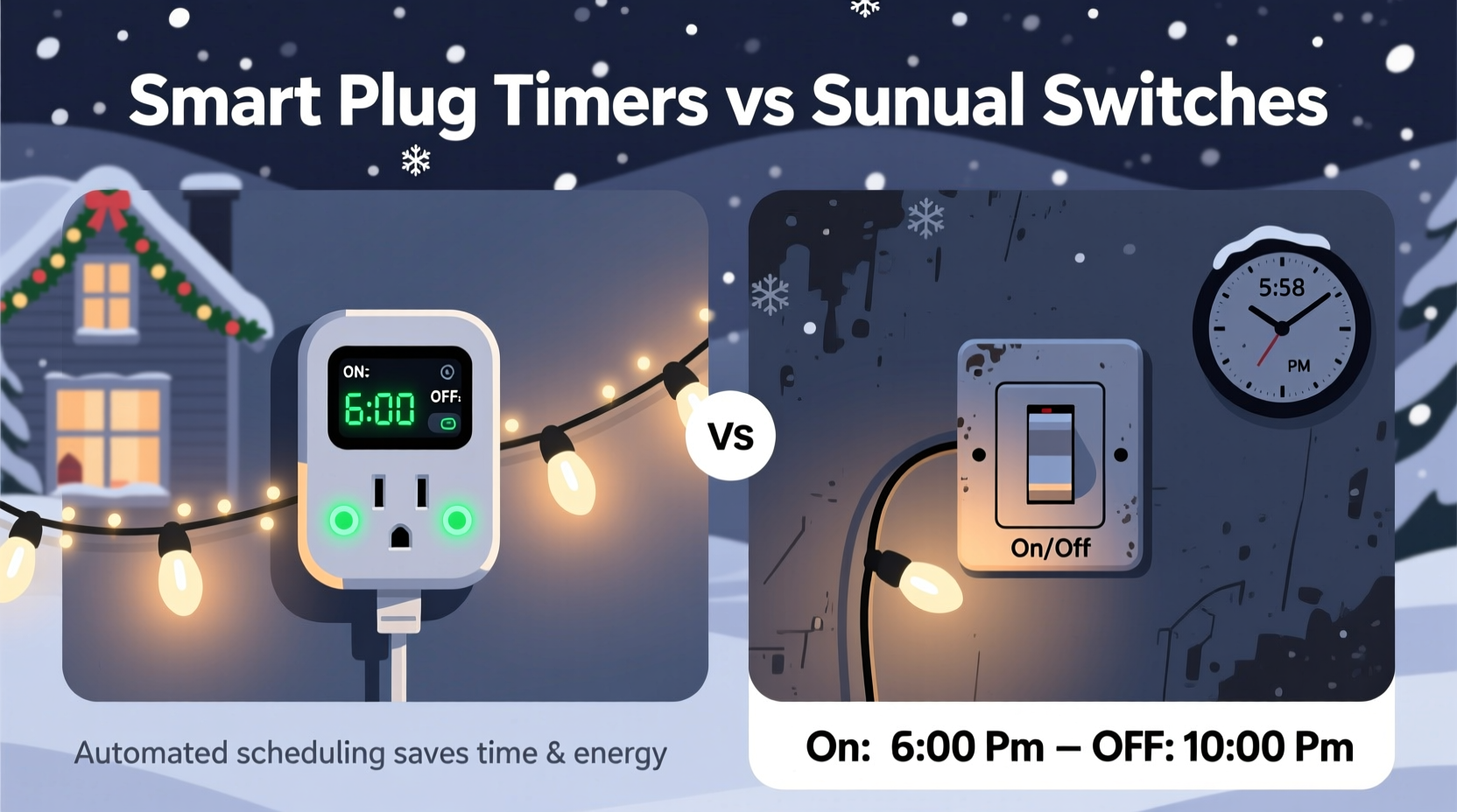 smart plug timers vs manual switches for automating christmas light schedules