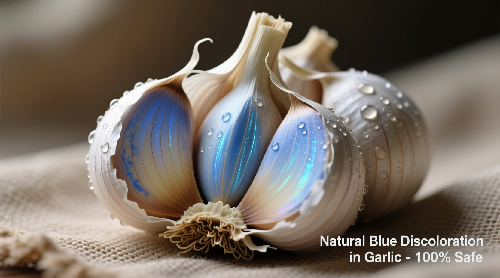 Fresh garlic cloves showing natural blue discoloration