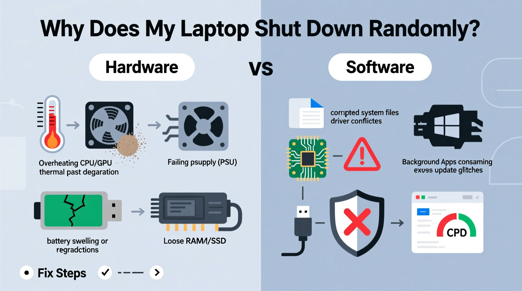 why does my laptop shut down randomly hardware vs software fixes
