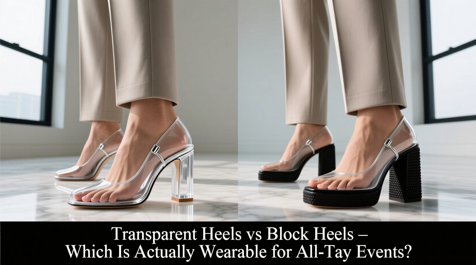 transparent heels vs block heels which is actually wearable for all day events