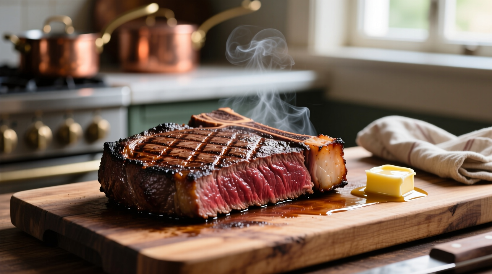 Perfectly cooked ribeye steak with crust
