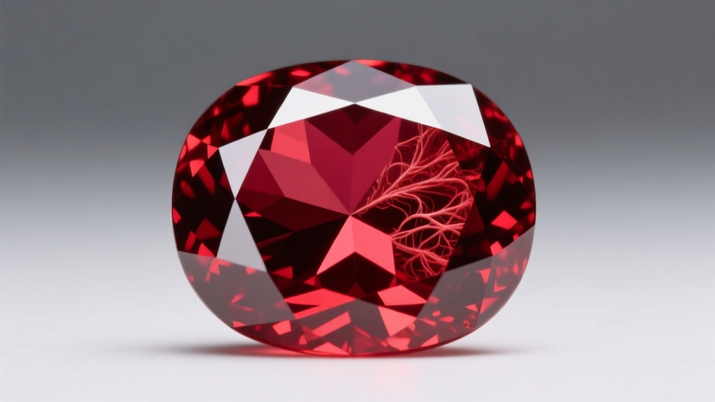 Macro photography of a vivid red Mozambique ruby gemstone showing natural silk inclusions under professional gemological lighting.